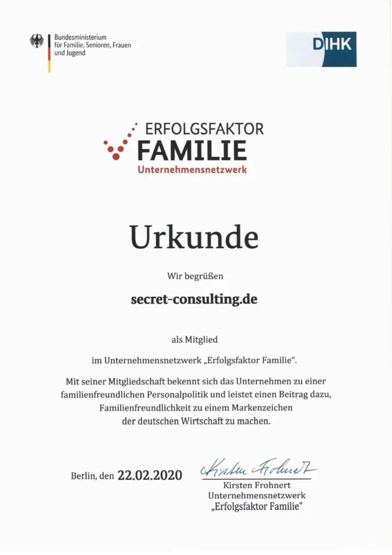 Zertifikat Erfolgsfaktor Familie